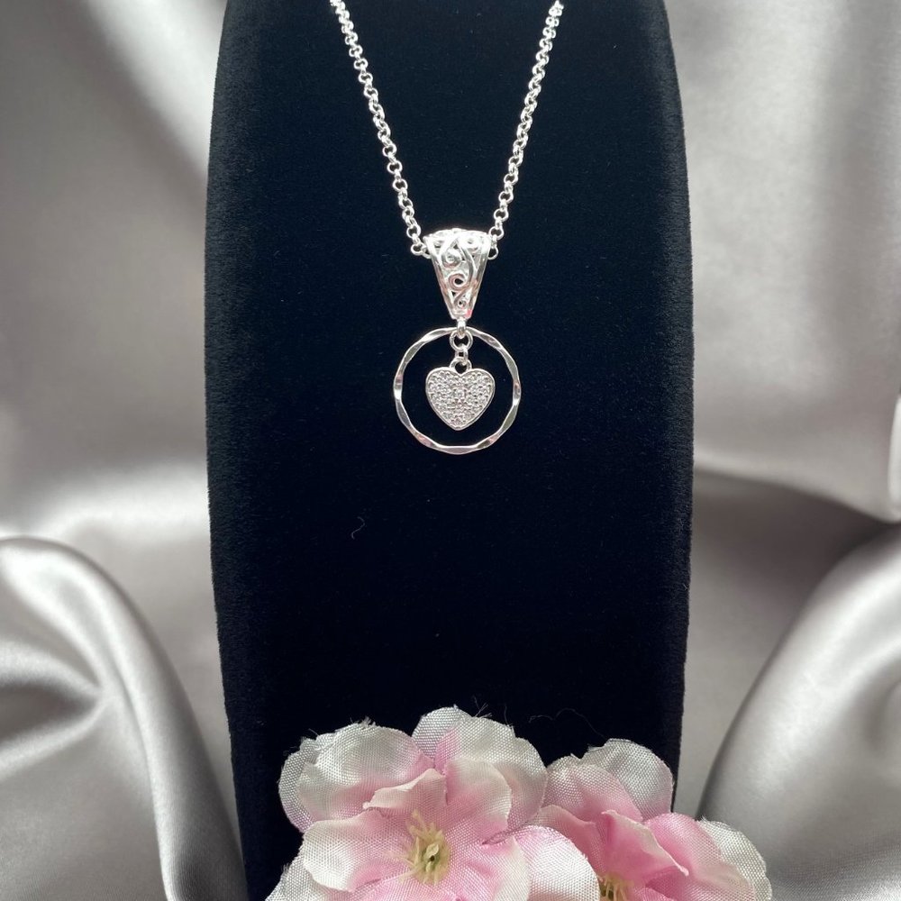 Pave Heart Necklace Sterling Silver Pave Heart Gift For Friend Gift For Her